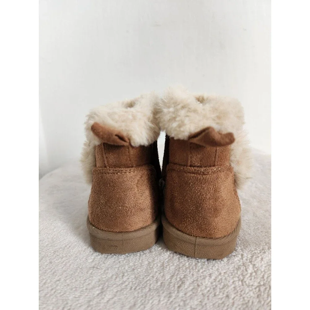 Wonder Nation Infant Girls Faux Fur Lined Ankle Boots Tan Shearling Size 4 EUC